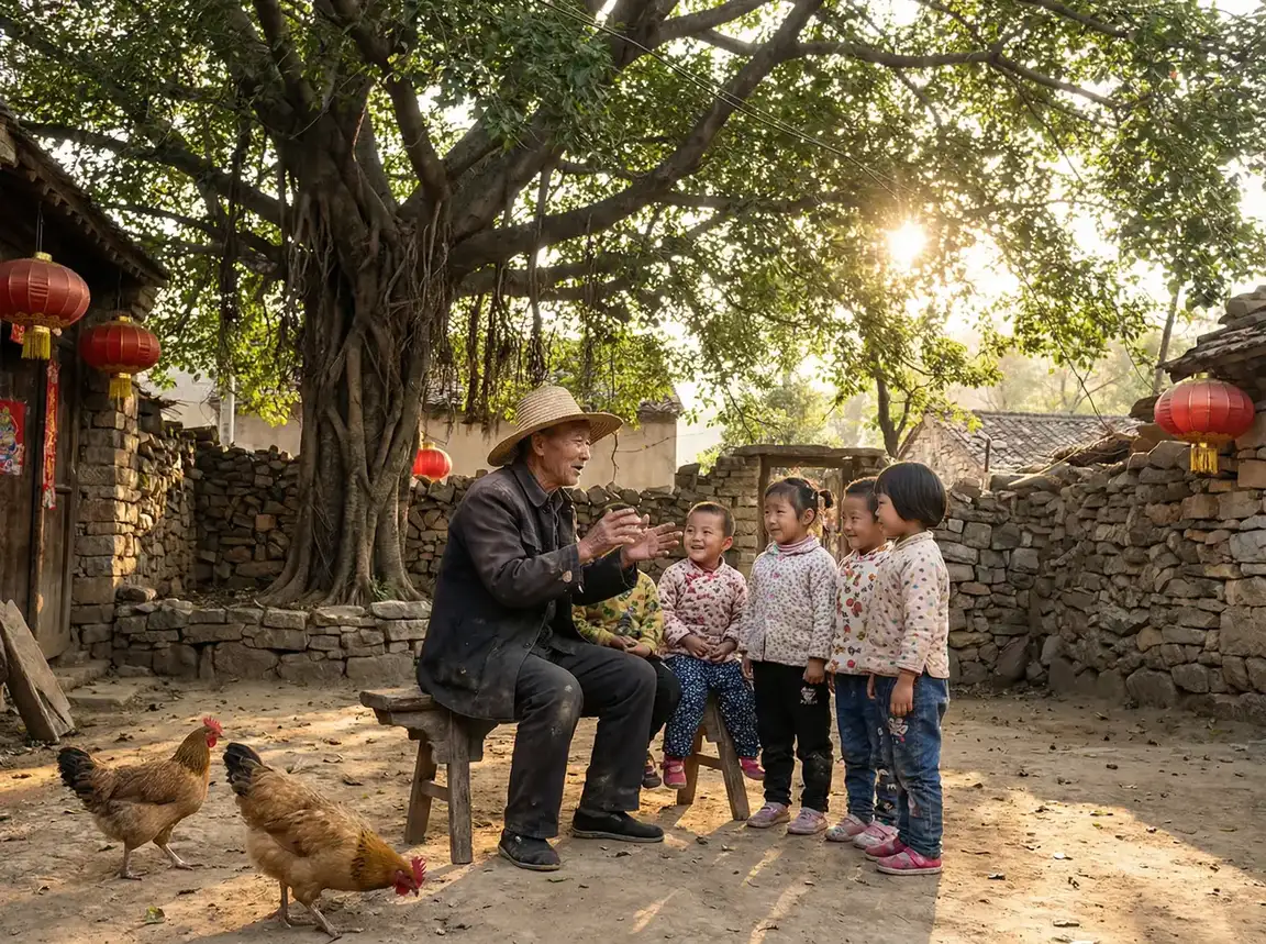老人在大榕树下给孩子们讲故事 - 哈尔的移动城堡国语 乡村记忆